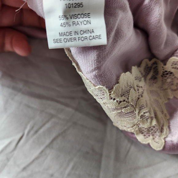 Lilac Satin Lace-Trim Chemise with Cream Lace - Picture 6 of 6